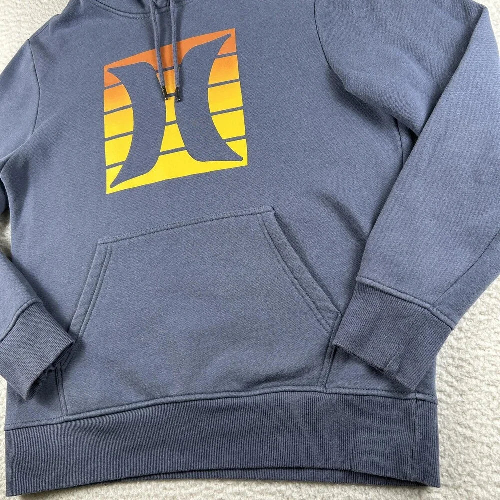 Hurley Hoodie Mens Medium Blue Fleece Pullover Sweatshirt Gradient Logo Graphic